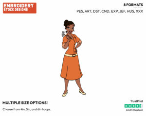 Tiana In Orange Dress Holding A Hammer - Disney's The Princess and the Frog - Embroidery Design in 3 sizes & 8 formats