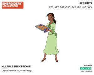 Tiana Serving Freshly Baked Cookies - Disney's The Princess and the Frog - Embroidery Design in 3 sizes & 8 formats
