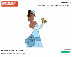 Tiana, Frog Naveen - Disney's The Princess and the Frog - Embroidery Design in 3 sizes & 8 formats