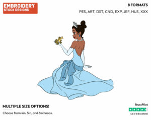 Tiana, Frog Naveen - Disney's The Princess and the Frog - Embroidery Design in 3 sizes & 8 formats
