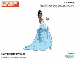 Tiana, Frog Naveen - Disney's The Princess and the Frog - Embroidery Design in 3 sizes & 8 formats