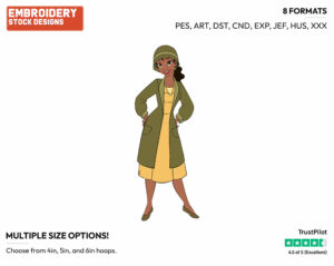 Tiana In Yellow Dress With Overcoat And Hat - Disney's The Princess and the Frog - Embroidery Design in 3 sizes & 8 formats
