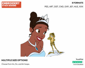 Tiana, Frog Naveen - Disney's The Princess and the Frog - Embroidery Design in 3 sizes & 8 formats
