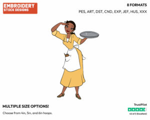 Tiana In Waitress Uniform Carrying Platter - Disney's The Princess and the Frog - Embroidery Design in 3 sizes & 8 formats