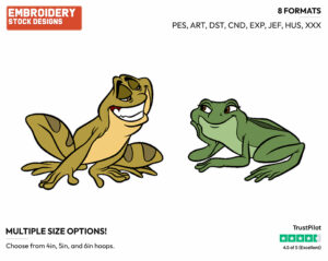 Tiana, Naveen As Frogs - Disney's The Princess and the Frog - Embroidery Design in 3 sizes & 8 formats