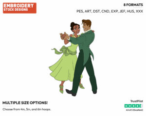 Tiana, Naveen Dancing - Disney's The Princess and the Frog - Embroidery Design in 3 sizes & 8 formats