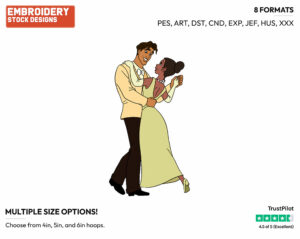 Tiana, Naveen Dancing - Disney's The Princess and the Frog - Embroidery Design in 3 sizes & 8 formats