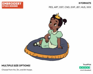 Young Tiana - Disney's The Princess and the Frog - Embroidery Design in 3 sizes & 8 formats