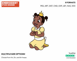 Young Tiana - Disney's The Princess and the Frog - Embroidery Design in 3 sizes & 8 formats