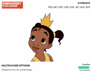 Young Tiana - Disney's The Princess and the Frog - Embroidery Design in 3 sizes & 8 formats
