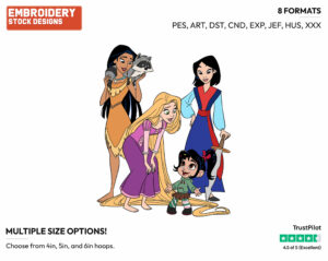 Vanellope, Pocahontas, Rapunzel, Mulan - Disney's Ralph Breaks the Internet - Embroidery Design in 3 sizes & 8 formats