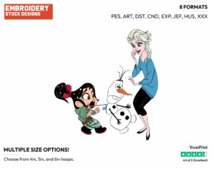 Vanellope, Olaf, Elsa - Disney's Ralph Breaks the Internet - Embroidery Design in 3 sizes & 8 formats