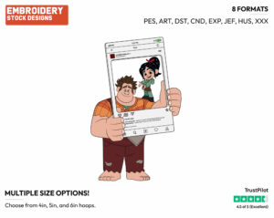 Ralph, Vanellope Posing In A Phone Frame - Disney's Ralph Breaks the Internet - Embroidery Design in 3 sizes & 8 formats