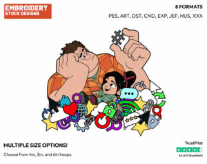 Ralph, Vanellope Overwhelmed By Internet Symbols - Disney's Ralph Breaks the Internet - Embroidery Design in 3 sizes & 8 formats