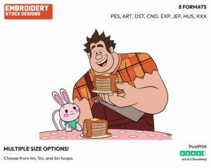Ralph, Bunny, Pancakes - Disney's Ralph Breaks the Internet - Embroidery Design in 3 sizes & 8 formats