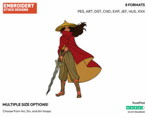 Raya Wearing Her Cape With Her Sword - Disney's Raya and the Last Dragon - Embroidery Design in 3 sizes & 8 formats