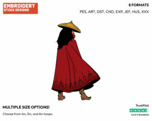 Raya From Behind, Wearing Her Cape - Disney's Raya and the Last Dragon - Embroidery Design in 3 sizes & 8 formats