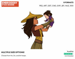 Raya Holding Up Noi - Disney's Raya and the Last Dragon - Embroidery Design in 3 sizes & 8 formats