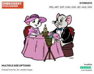 Bernard, Bianca At Dinner - Disney's The Rescuers Down Under - Embroidery Design in 3 sizes & 8 formats