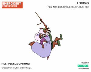 Robin Hood, Maid Marian Swinging From Rope - Disney's Robin Hood - Embroidery Design in 3 sizes & 8 formats