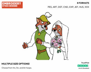 Robin Hood, Maid Marian Wedding - Disney's Robin Hood - Embroidery Design in 3 sizes & 8 formats