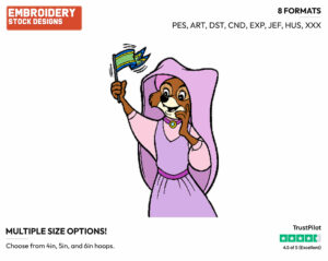 Maid Marian Cheering - Disney's Robin Hood - Embroidery Design in 3 sizes & 8 formats