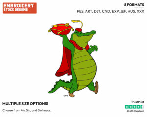 Crocodile Carrying Golden Arrow - Disney's Robin Hood - Embroidery Design in 3 sizes & 8 formats