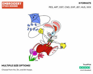 Roger Rabbit Flying A Kite - Disney's Roger Rabbit - Embroidery Design in 3 sizes & 8 formats