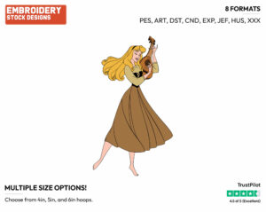 Aurora Playing The Lute - Disney's Sleeping Beauty - Embroidery Design in 3 sizes & 8 formats