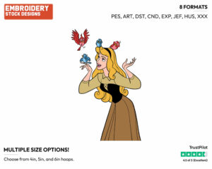 Aurora, Birds - Disney's Sleeping Beauty - Embroidery Design in 3 sizes & 8 formats