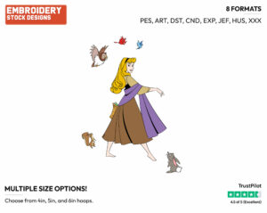 Aurora Walking With Animals - Disney's Sleeping Beauty - Embroidery Design in 3 sizes & 8 formats