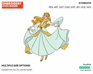 Aurora Twirling In A Gold Dress - Disney's Sleeping Beauty - Embroidery Design in 3 sizes & 8 formats