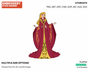 Aurora Posing In A Red Dress - Disney's Sleeping Beauty - Embroidery Design in 3 sizes & 8 formats