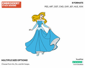 Aurora In Blue Dress - Disney's Sleeping Beauty - Embroidery Design in 3 sizes & 8 formats