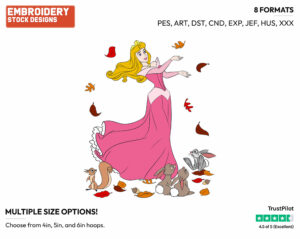 Aurora, Animals In The Fall - Disney's Sleeping Beauty - Embroidery Design in 3 sizes & 8 formats