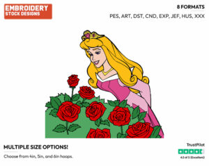 Aurora Smelling Roses - Disney's Sleeping Beauty - Embroidery Design in 3 sizes & 8 formats