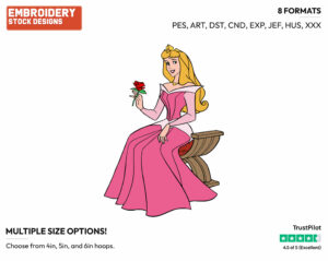 Aurora Holding A Rose - Disney's Sleeping Beauty - Embroidery Design in 3 sizes & 8 formats