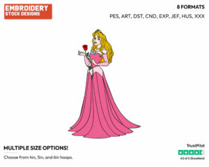 Aurora Holding A Rose - Disney's Sleeping Beauty - Embroidery Design in 3 sizes & 8 formats