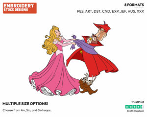 Aurora Dancing With Owl, Squirrel, Rabbits - Disney's Sleeping Beauty - Embroidery Design in 3 sizes & 8 formats