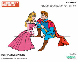 Aurora Sitting With Prince Phillip - Disney's Sleeping Beauty - Embroidery Design in 3 sizes & 8 formats