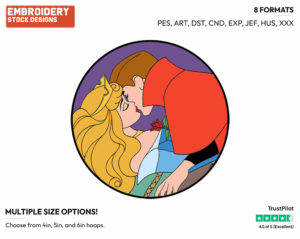 Phillip Kissing Aurora - Disney's Sleeping Beauty - Embroidery Design in 3 sizes & 8 formats