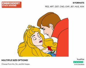 Phillip About To Kiss Sleeping Aurora - Disney's Sleeping Beauty - Embroidery Design in 3 sizes & 8 formats