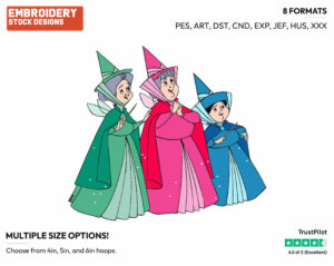 Flora, Fauna, Merryweather - Disney's Sleeping Beauty - Embroidery Design in 3 sizes & 8 formats
