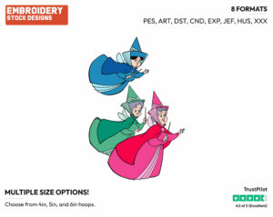 Flora, Fauna, Merryweather - Disney's Sleeping Beauty - Embroidery Design in 3 sizes & 8 formats