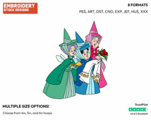 Flora, Fauna, Merryweather - Disney's Sleeping Beauty - Embroidery Design in 3 sizes & 8 formats