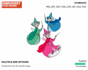 Flora, Fauna, Merryweather - Disney's Sleeping Beauty - Embroidery Design in 3 sizes & 8 formats