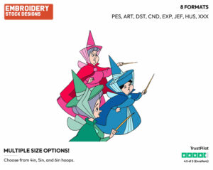 Flora, Fauna, Merryweather - Disney's Sleeping Beauty - Embroidery Design in 3 sizes & 8 formats