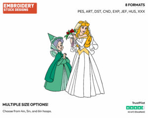 Aurora The Bride, Fauna - Disney's Sleeping Beauty - Embroidery Design in 3 sizes & 8 formats