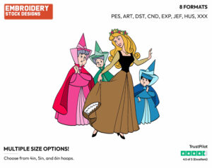 Aurora, Flora, Fauna, Merryweather - Disney's Sleeping Beauty - Embroidery Design in 3 sizes & 8 formats