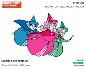 Flora, Fauna, Merryweather - Disney's Sleeping Beauty - Embroidery Design in 3 sizes & 8 formats